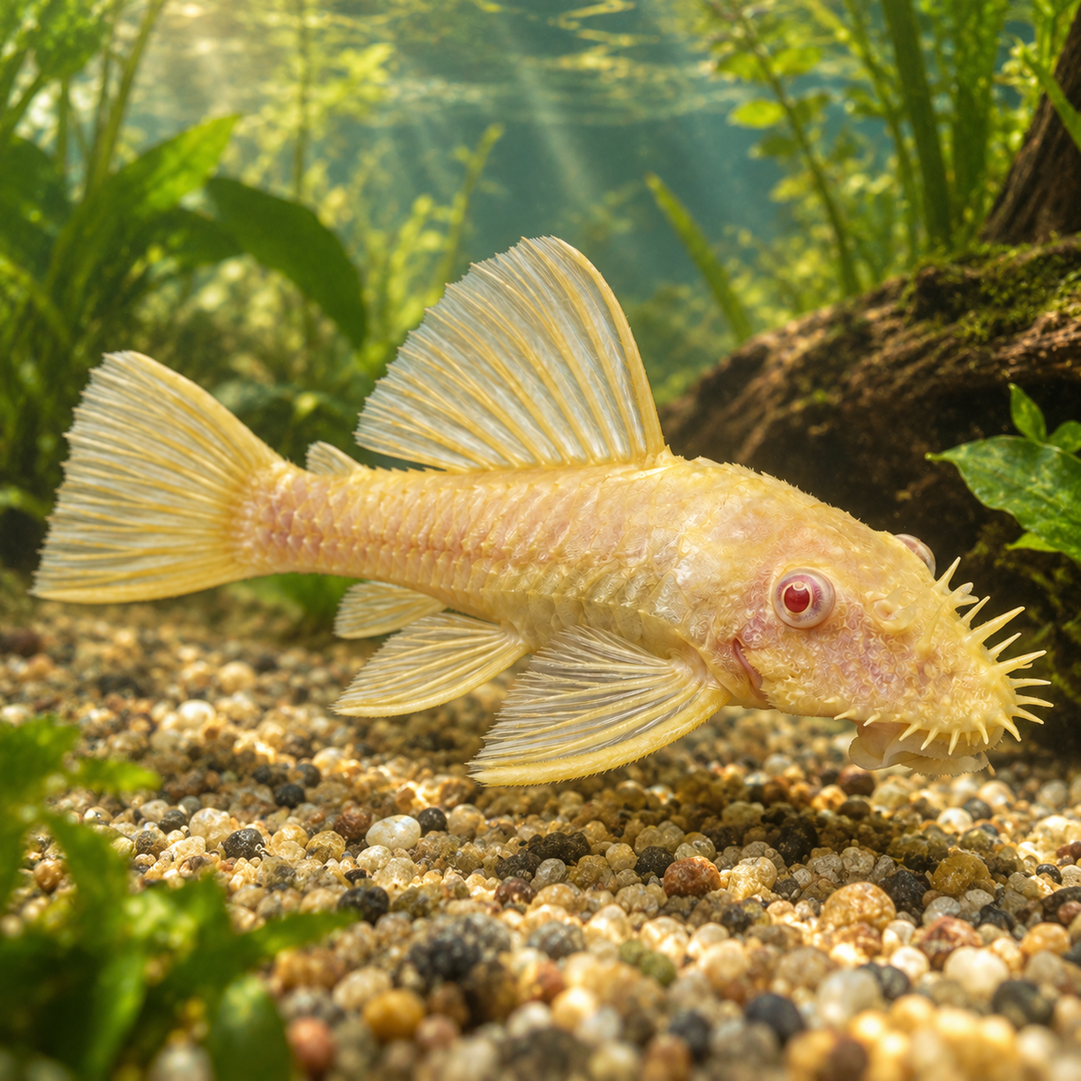 ancistrus albino dans l’eau — mise en situation illustrative générée
