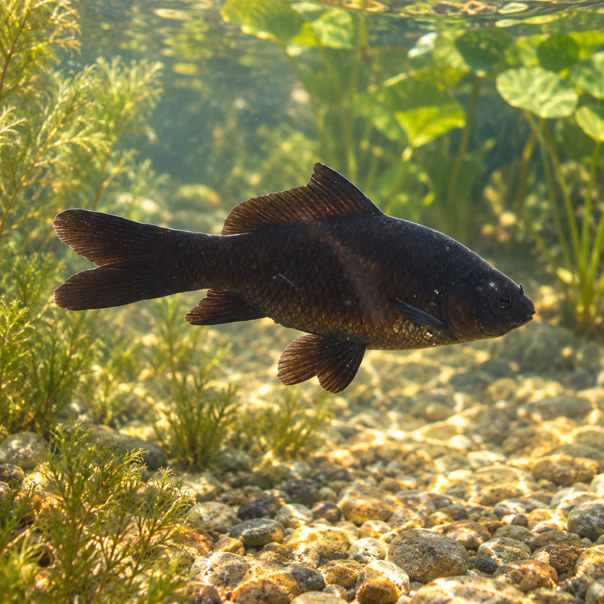 Comet Noir Poisson - Zwarte komeet dans l’eau — mise en situation illustrative générée