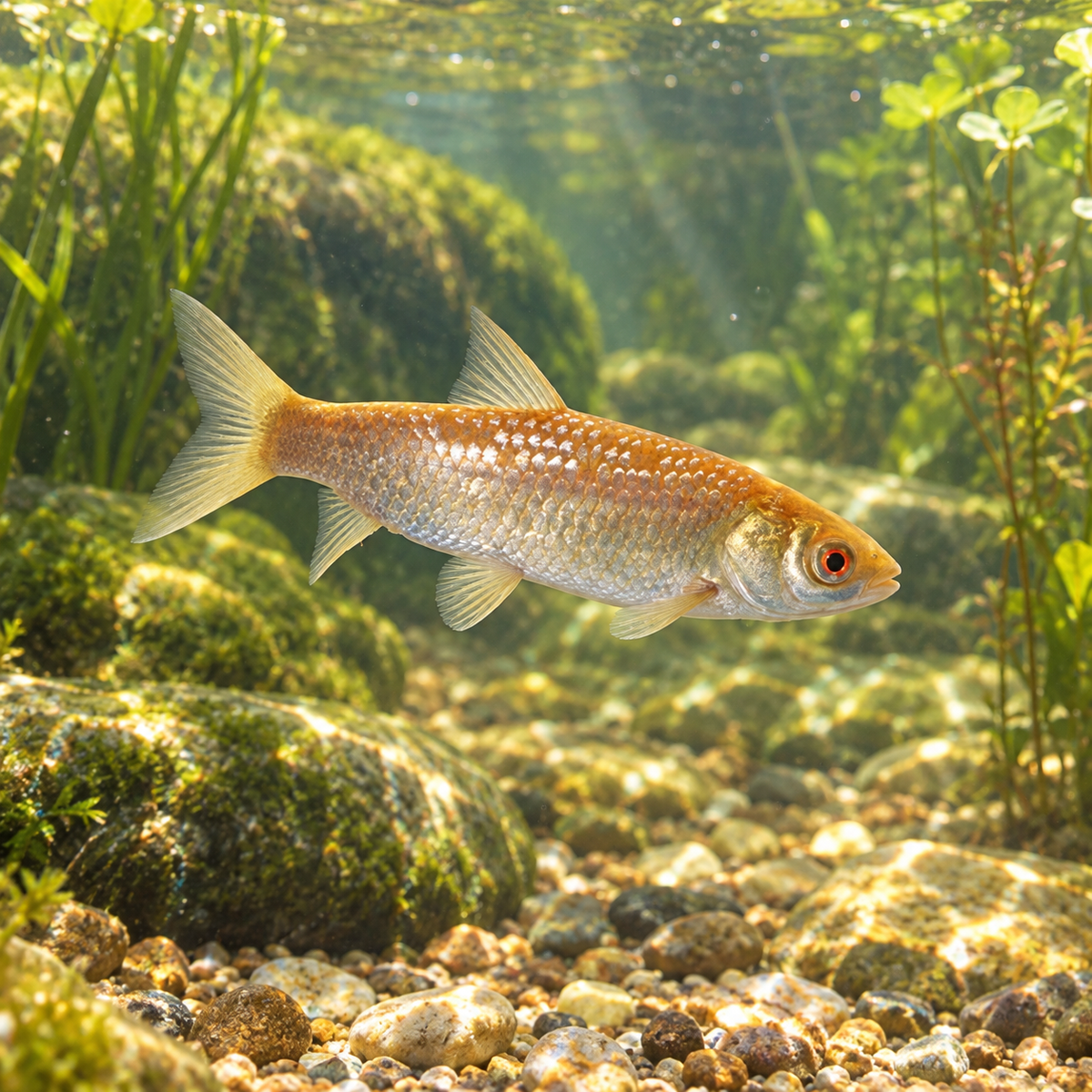 Carpe amour albino 12 à 14CM dans l’eau — mise en situation illustrative générée