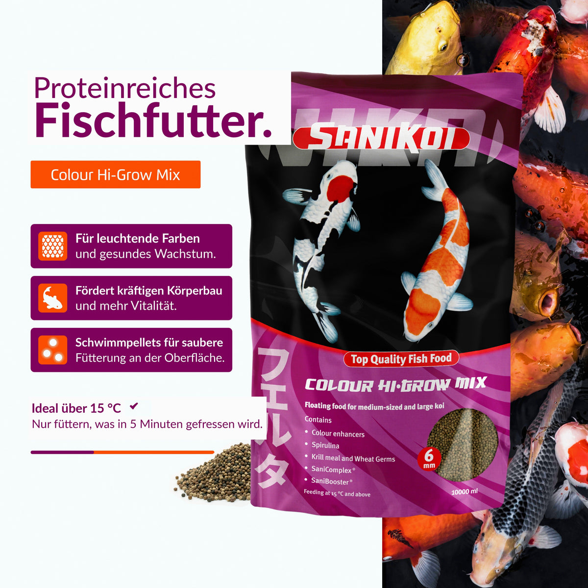 Nourriture pour poissons Colour Hi-Grow Mix 6 mm 10 l - SaniKoi