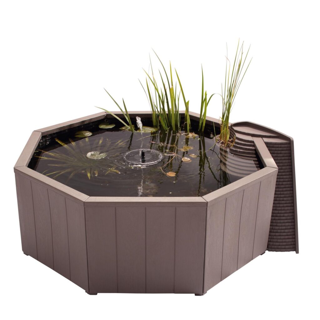 Bassin hors sol de 190L - Kit complet avec jet d'eau solaire & bac de plantes + échelle à grenouille - Aquigarden