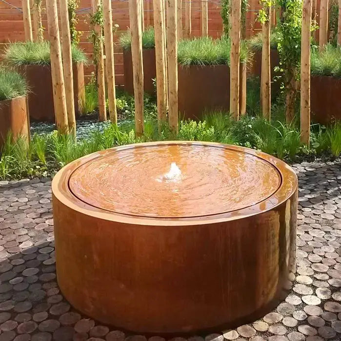 Fuente Mesa de agua redonda en acero corten