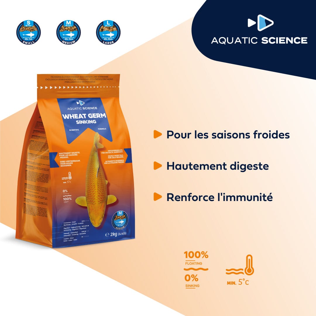 Aquatic Sciences Nourriture Wheat Germ SMALL Coulant 2kg - Aquatic Science - Adapté pour la préparation ou la récupération de l’hiver 5407012140543 ASWGSS2