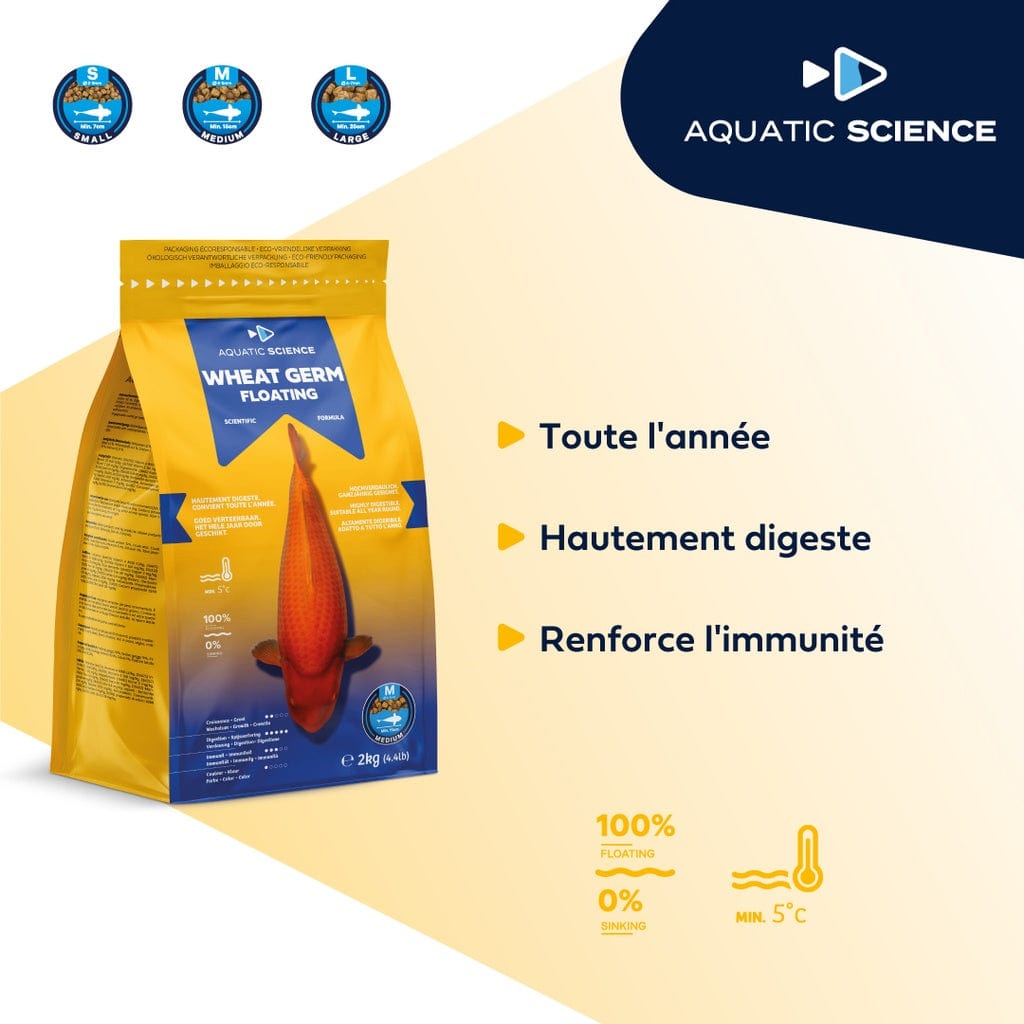 Aquatic Sciences Nourriture Wheat Germ SMALL Flottant 5kg - Aquatic Science - Adapté pour la préparation ou la récupération de l’hiver 5407012140468 ASWGFS5