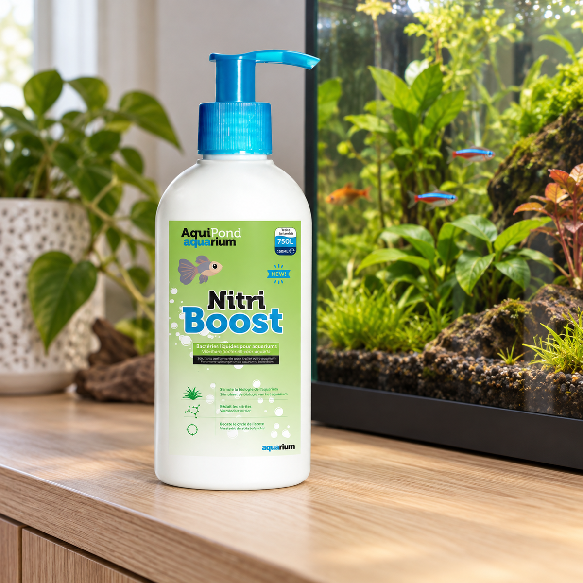 Aquipond Aquarium Nitriboost 150 ml – Bactéries nitrifiantes pour aquarium (750 L)