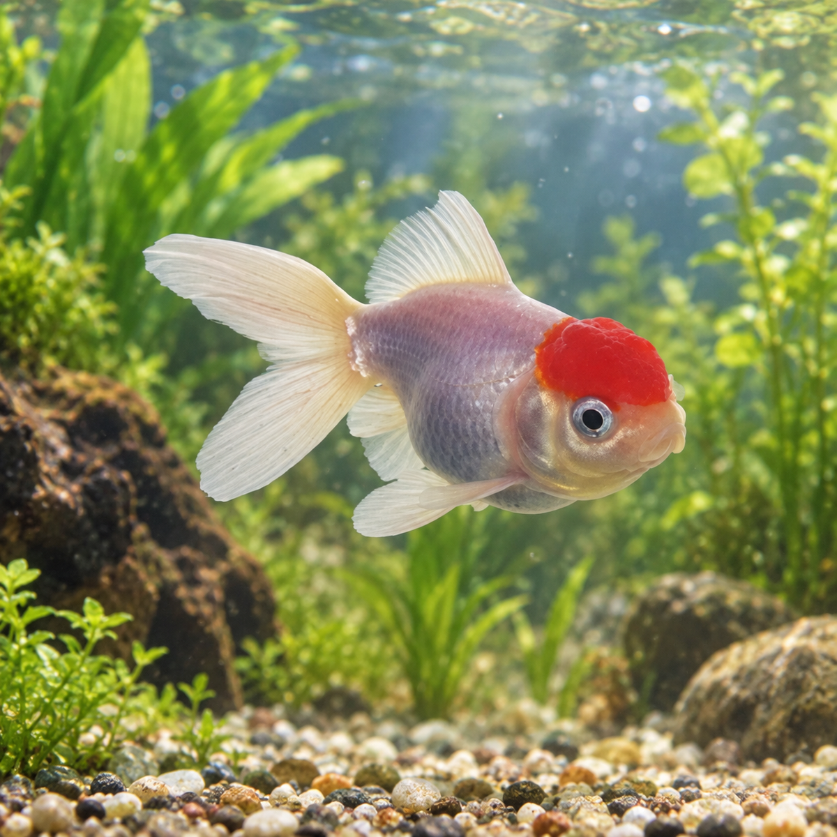 Oranda redcap dans l’eau — mise en situation illustrative générée
