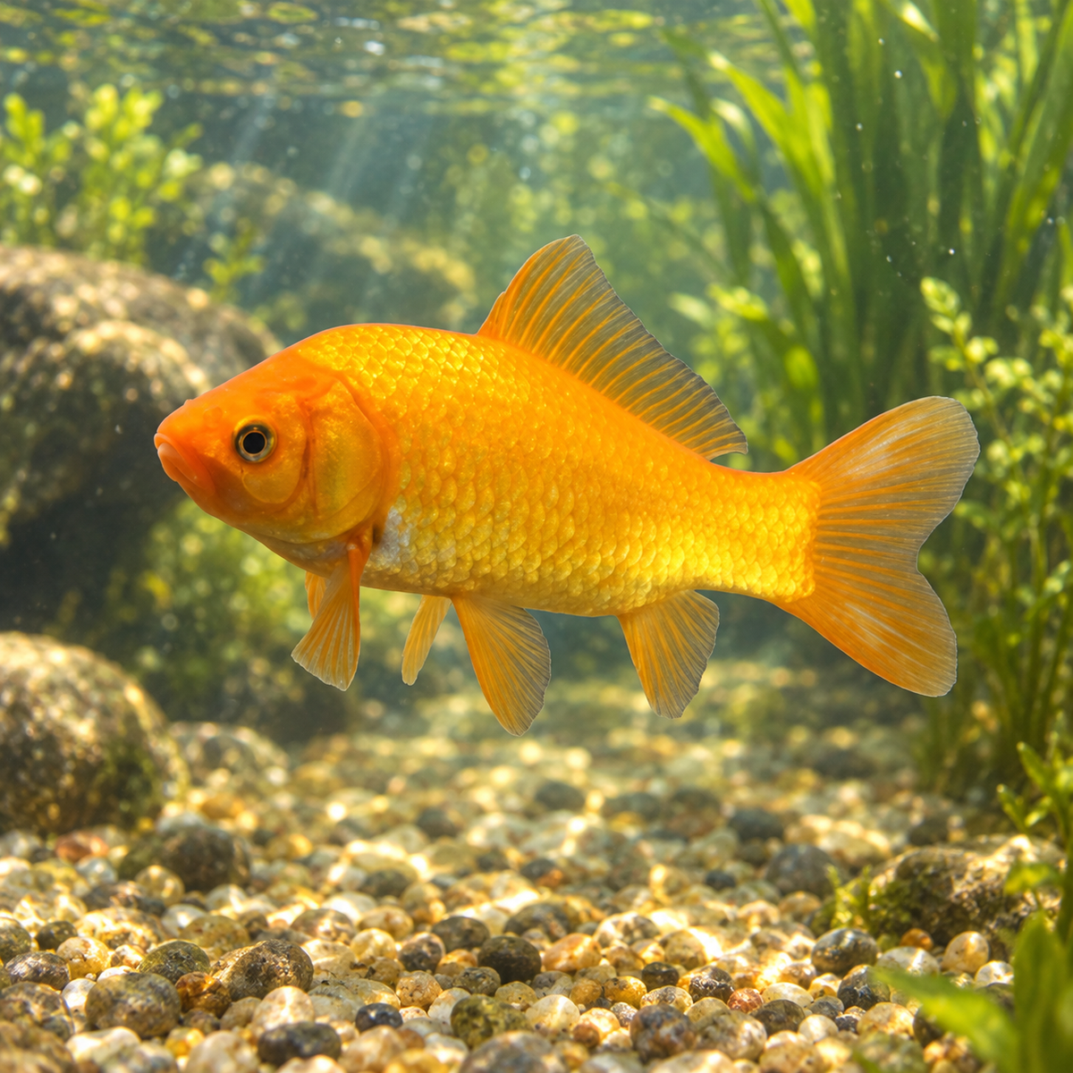 Poisson Jaune Comet - Geel Komeetstaart dans l’eau — mise en situation illustrative générée