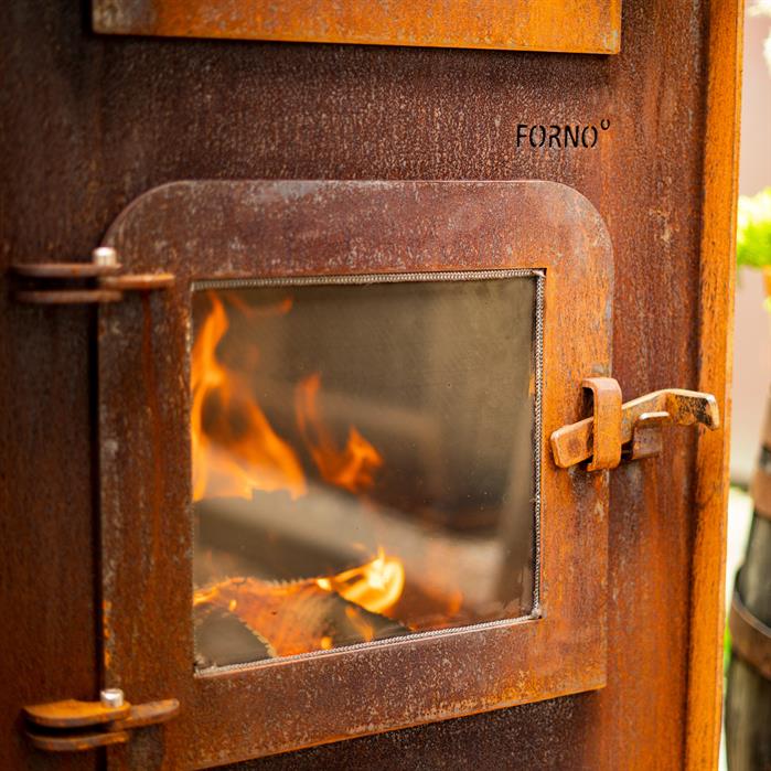 Cheminée d'extérieur avec four à pizza Fournaise en acier corten - Aquigarden