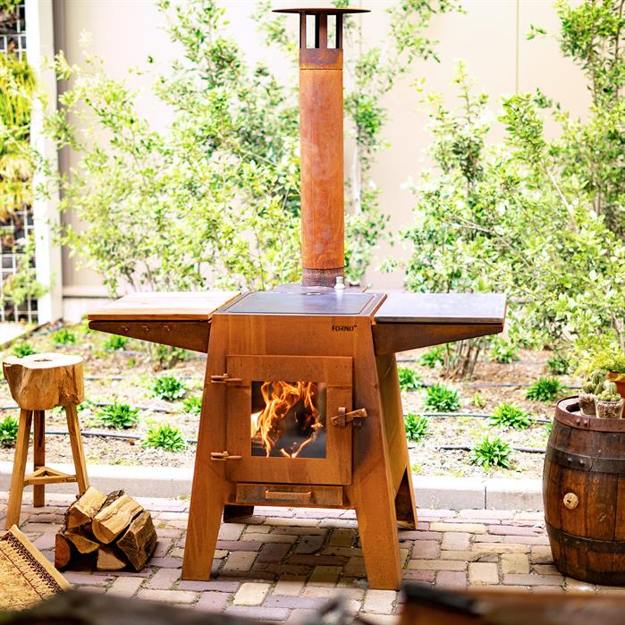 Cuisine d'extérieur au feu de bois Fournil en acier corten - Aquigarden