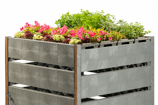 Terragrow 850 L - Composteur design en plastique recyclé, toit végétalisable - Ecoo — vue sur fond blanc
