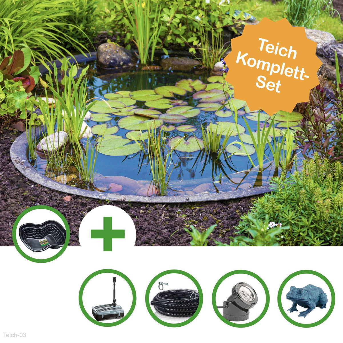 Kit bassin préformé Heissner – 1 000 l avec filtration et LED