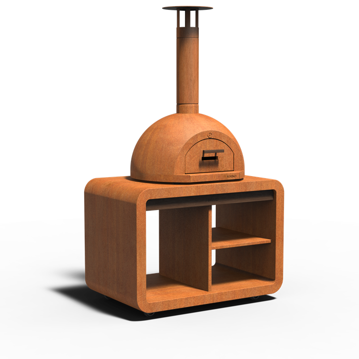 Meuble pour four à pizza Atelier Voûte - corten et bambou - Aquigarden