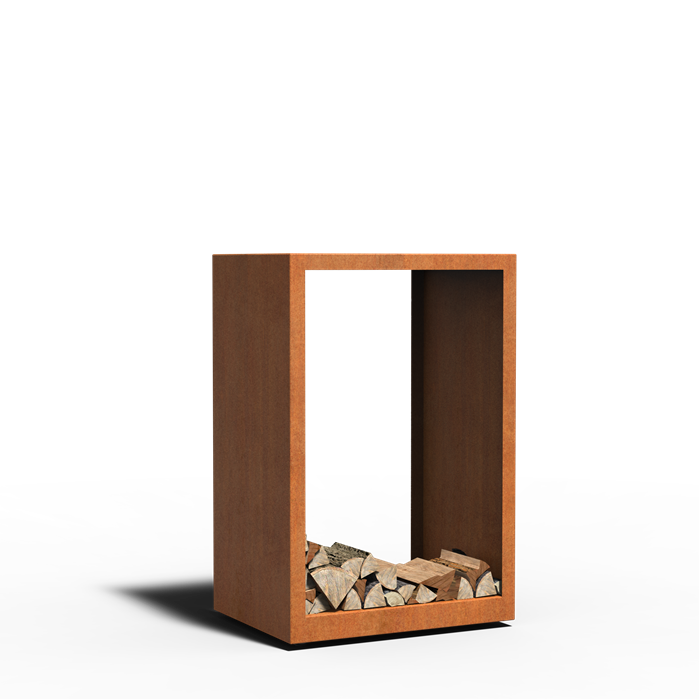 Range-bûches mobile Stère sur roulettes en acier corten - Aquigarden