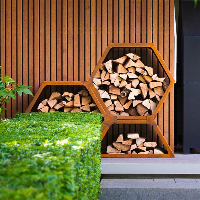 Range-bûches modulaire Alvéole en acier corten - Aquigarden