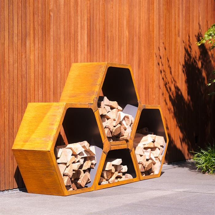 Range-bûches modulaire Alvéole en acier corten - Aquigarden