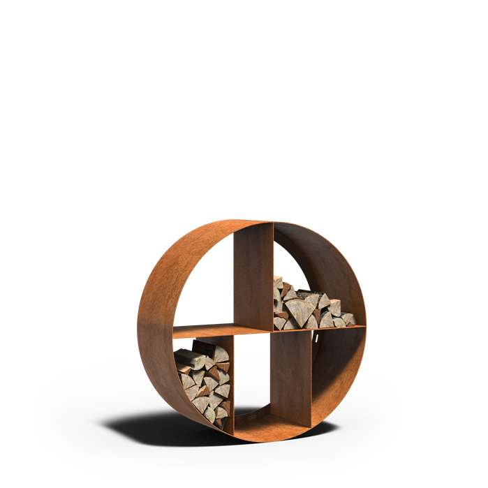 Range-bûches rond Stère Lune en acier corten - Ø 100 cm - Aquigarden