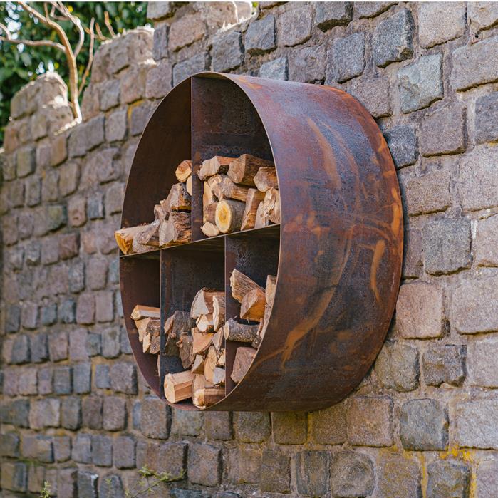 Range-bûches rond Stère Lune en acier corten - Ø 100 cm - Aquigarden