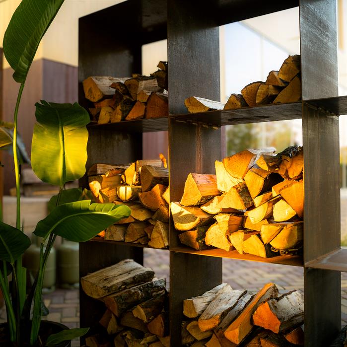 Range-bûches Stère carré en acier corten - 100 x 100 cm - Aquigarden