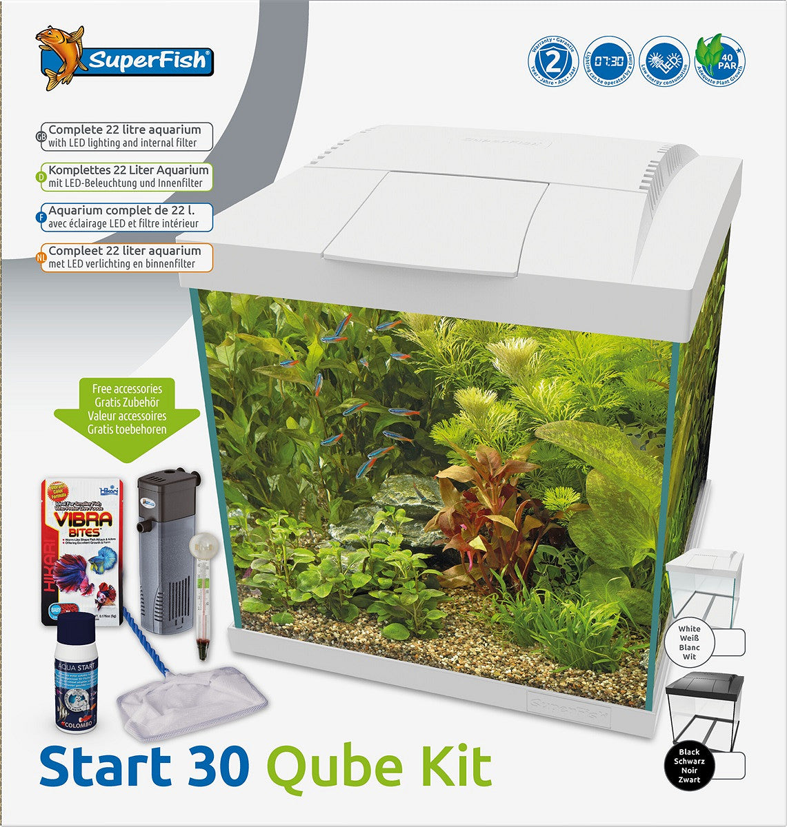 SuperFish START 30 Qube 22 L blanc — contenu du kit