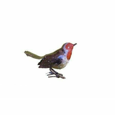 Arrosoir & Persil Rouge gorge - Oiseau décoratif en métal recyclé 11013